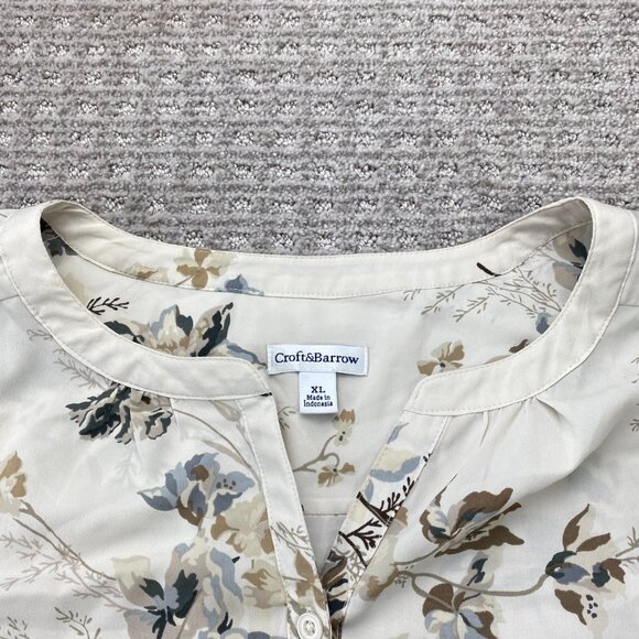 Croft & Barrow Blouse Top Women Size Extra Large XL Beige Floral Top Shirt - Picture 5 of 11